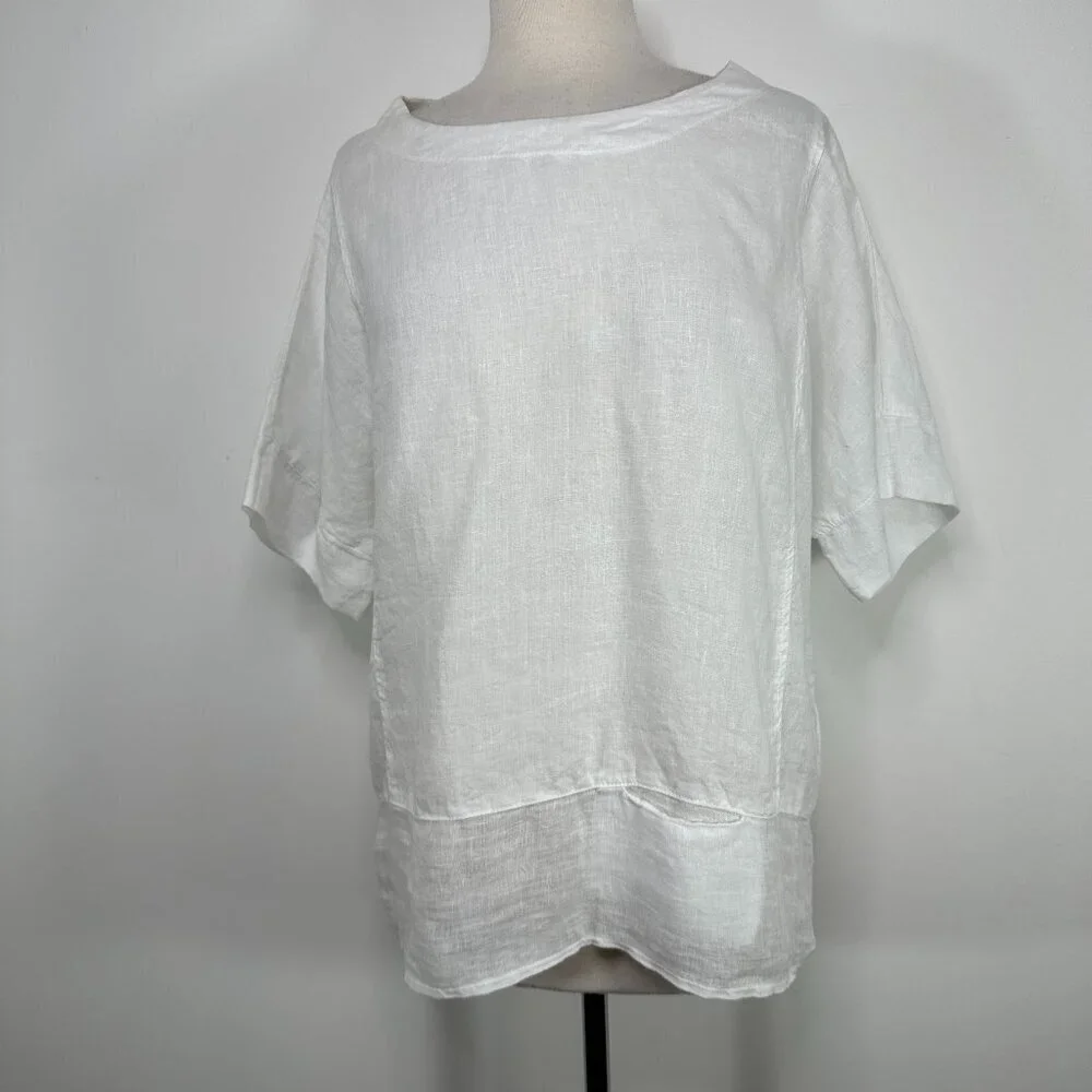 NWT Grand Greece Women’s M White 3/4 Sleeve 100% Linen Resort Wear Top Blouse - Picture 1 of 14